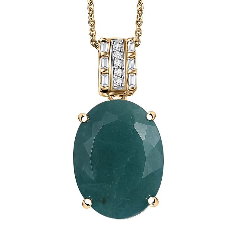 Luxoro Premium Grandidierite and Diamond I2 10.00 ctw Verdant Elegance Pendant Necklace in 10K Yellow Gold 20 Inches