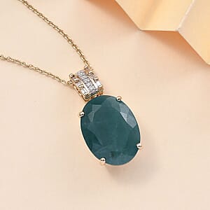 Luxoro Premium Grandidierite and Diamond I2 10.00 ctw Verdant Elegance Pendant Necklace in 10K Yellow Gold 20 Inches
