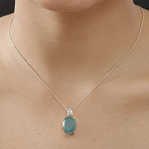 Luxoro Premium Grandidierite and Diamond I2 10.00 ctw Verdant Elegance Pendant Necklace in 10K Yellow Gold 20 Inches