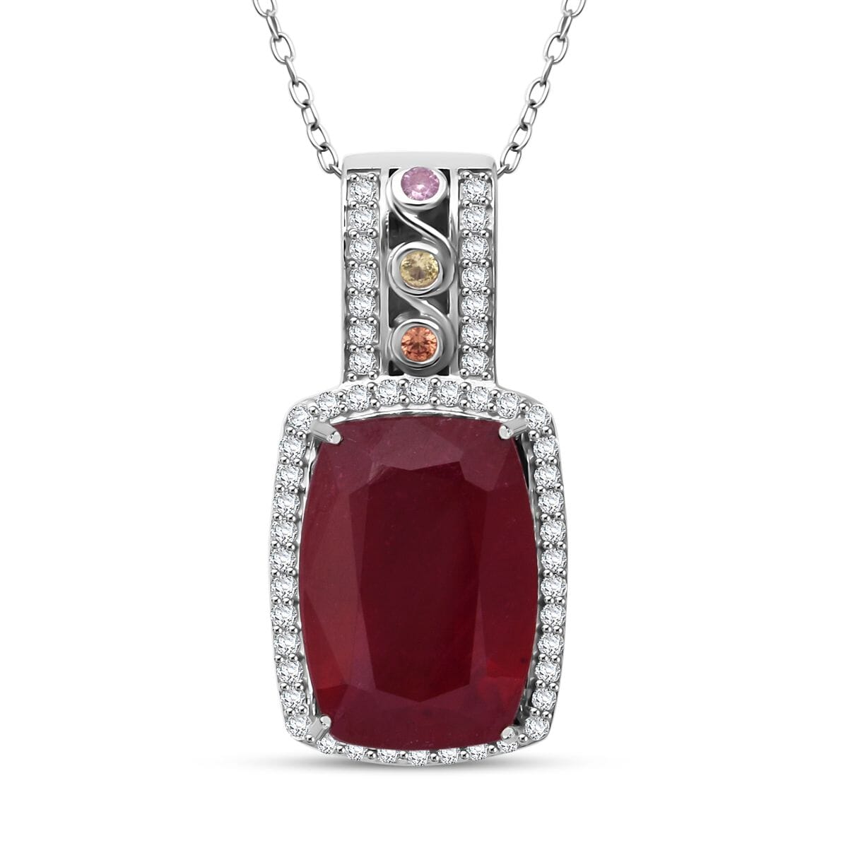 TLV Niassa Ruby (FF) Multi Gemstone Pendant Necklace (20 Inches) in Rhodium Over Sterling Silver 10.50 ctw image number 0