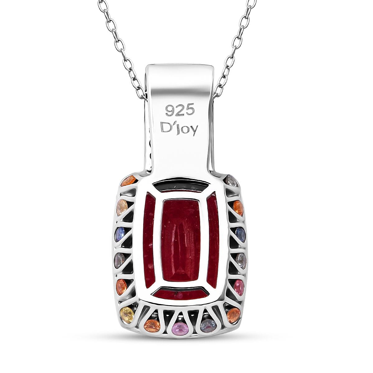 Niassa Ruby (FF) and Multi Gemstone 11.85 ctw Majestic Crown Pendant Necklace in Rhodium Over Sterling Silver 20 Inches