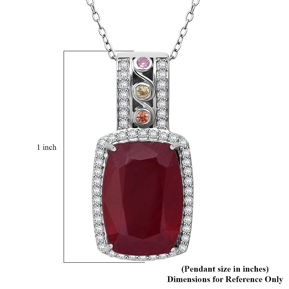 Niassa Ruby (FF) and Multi Gemstone 11.85 ctw Majestic Crown Pendant Necklace in Rhodium Over Sterling Silver 20 Inches