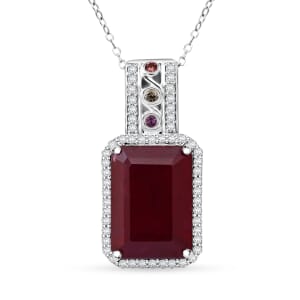 Niassa Ruby (FF) and Multi Gemstone 11.85 ctw Majestic Crown Pendant Necklace in Rhodium Over Sterling Silver 20 Inches