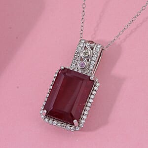 Niassa Ruby (FF) and Multi Gemstone 11.85 ctw Majestic Crown Pendant Necklace in Rhodium Over Sterling Silver 20 Inches