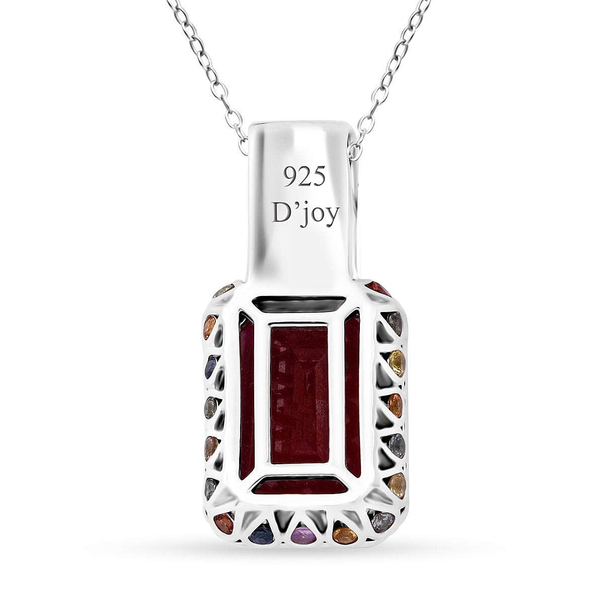 Niassa Ruby (FF) and Multi Gemstone 11.85 ctw Majestic Crown Pendant Necklace in Rhodium Over Sterling Silver 20 Inches