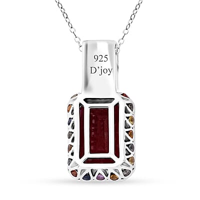 Niassa Ruby (FF) and Multi Gemstone 11.85 ctw Majestic Crown Pendant Necklace in Rhodium Over Sterling Silver 20 Inches