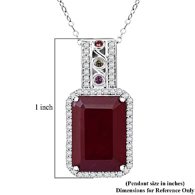 Niassa Ruby (FF) and Multi Gemstone 11.85 ctw Majestic Crown Pendant Necklace in Rhodium Over Sterling Silver 20 Inches