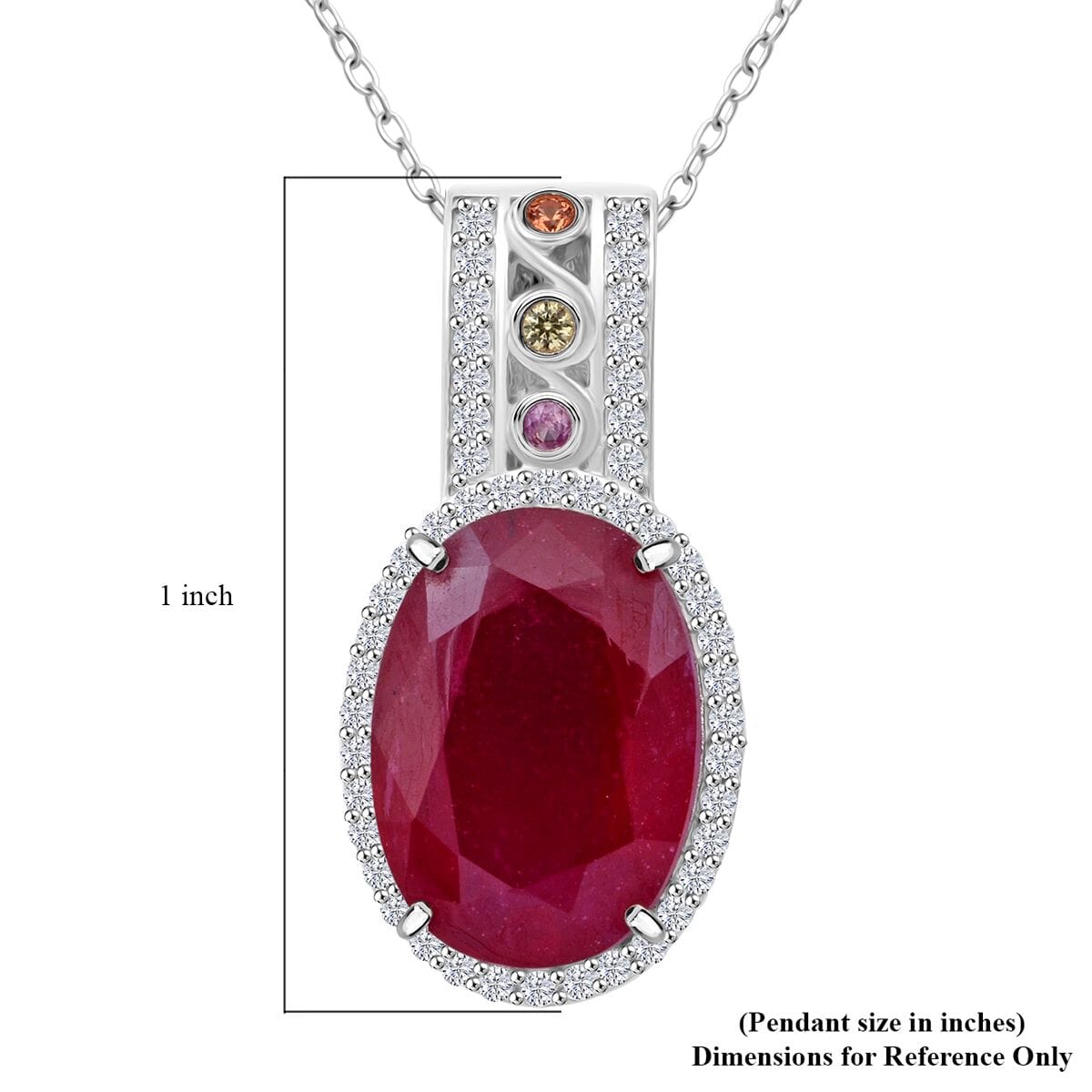 Niassa Ruby (FF) and Multi Gemstone 9.35 ctw Majestic Crown Pendant Necklace in Rhodium Over Sterling Silver 20 Inches image number 5