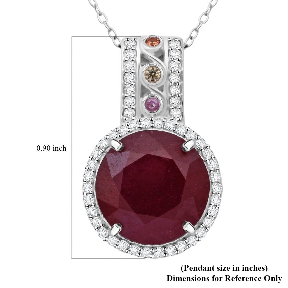 Niassa Ruby (FF) and Multi Gemstone 10.90 ctw Majestic Crown Pendant Necklace in Rhodium Over Sterling Silver 20 Inches image number 5