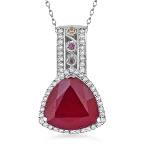 Niassa Ruby (FF) and Multi Gemstone 10.25 ctw Majestic Crown Pendant Necklace in Rhodium Over Sterling Silver 20 Inches
