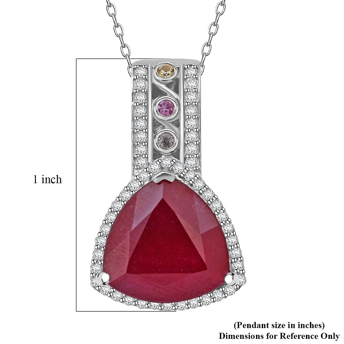 Niassa Ruby (FF) and Multi Gemstone 10.25 ctw Majestic Crown Pendant Necklace in Rhodium Over Sterling Silver 20 Inches image number 5