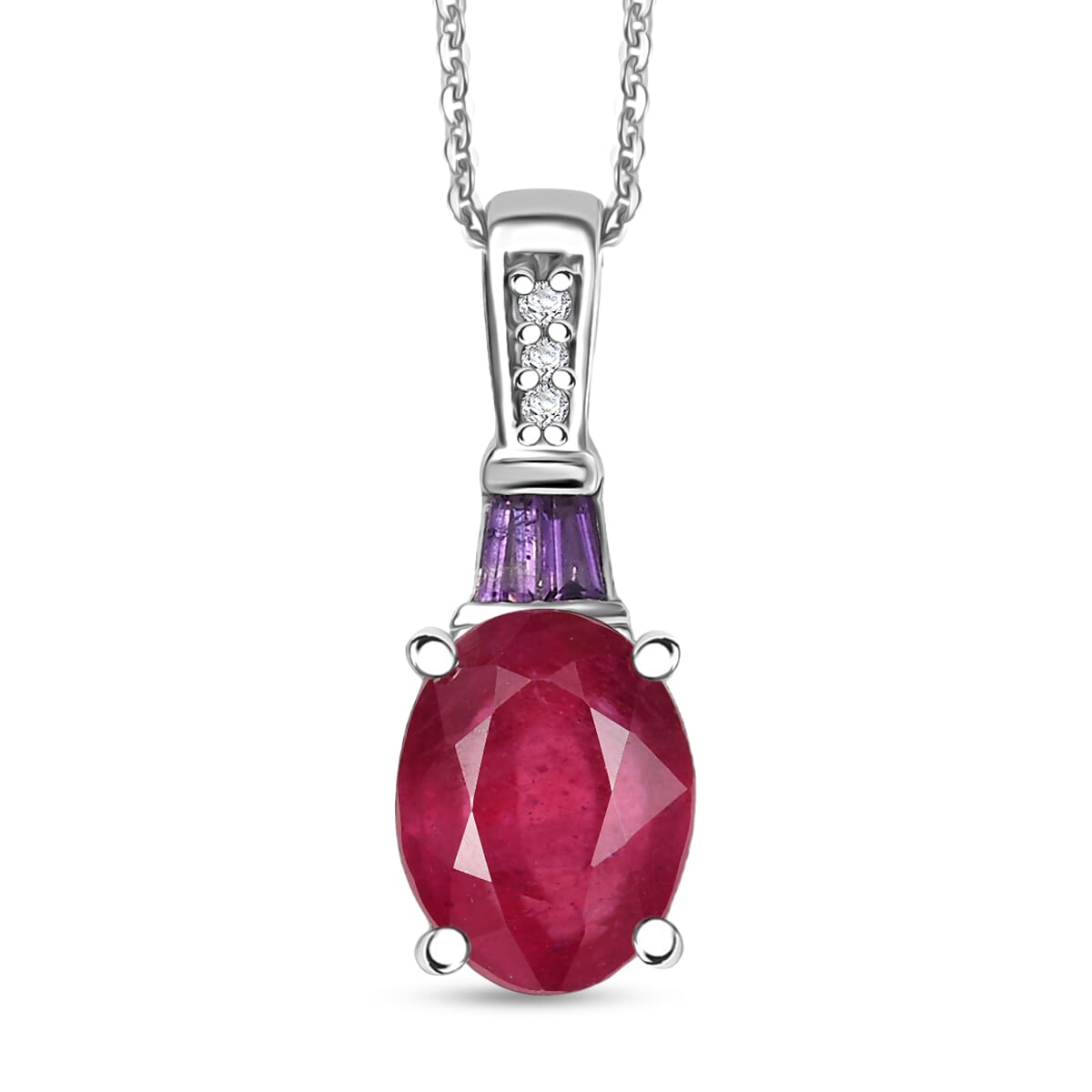 D'Joy Niassa Ruby (FF) and Multi Gemstone 2.80 ctw Pendant Necklace in Rhodium Over Sterling Silver 20 Inches image number 0