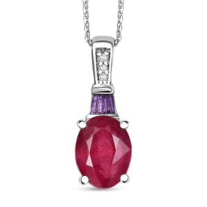 D'Joy Niassa Ruby (FF) and Multi Gemstone 2.80 ctw Pendant Necklace in Rhodium Over Sterling Silver 20 Inches