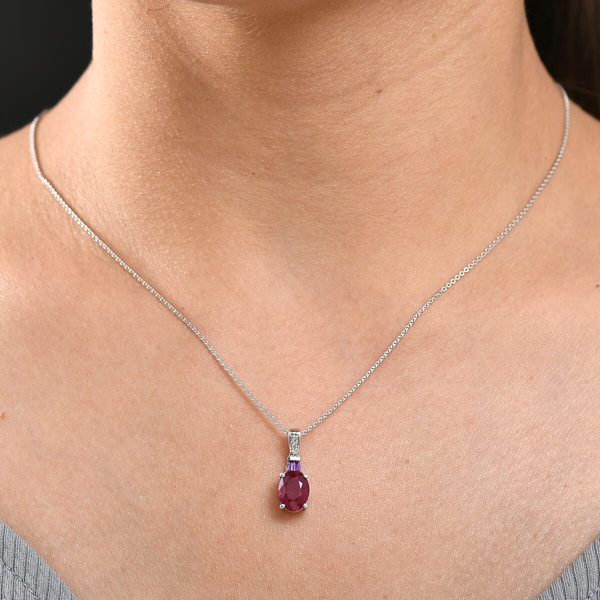 D'Joy Niassa Ruby (FF) and Multi Gemstone 2.80 ctw Pendant Necklace in Rhodium Over Sterling Silver 20 Inches image number 2
