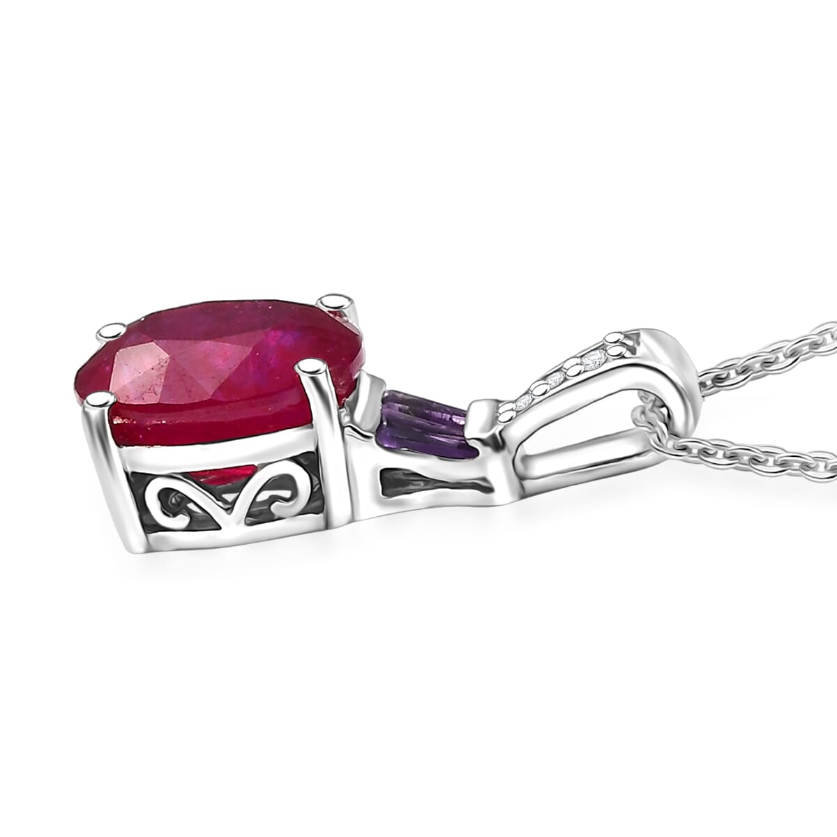 D'Joy Niassa Ruby (FF) and Multi Gemstone 2.80 ctw Pendant Necklace in Rhodium Over Sterling Silver 20 Inches image number 3