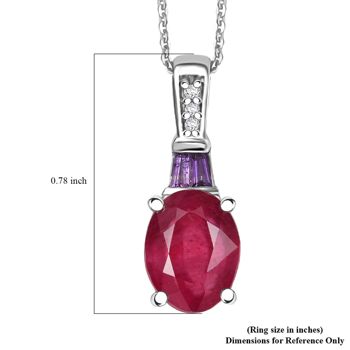 D'Joy Niassa Ruby (FF) and Multi Gemstone 2.80 ctw Pendant Necklace in Rhodium Over Sterling Silver 20 Inches image number 6