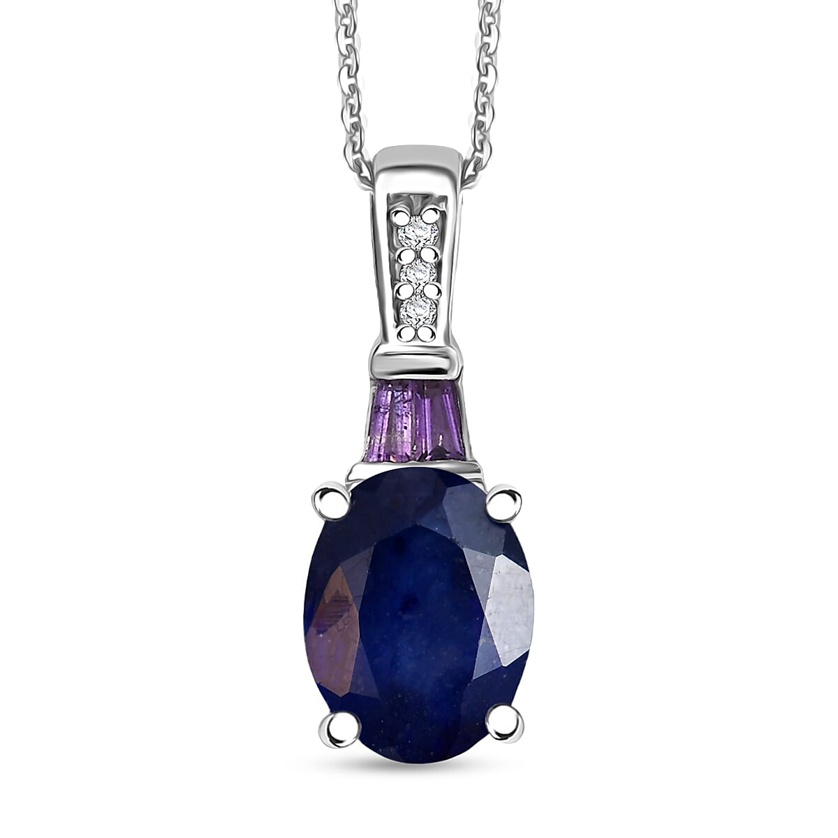 D'Joy Masoala Sapphire (D) and White Zircon 3.00 ctw Pendant Necklace in Rhodium Over Sterling Silver 20 Inches image number 0