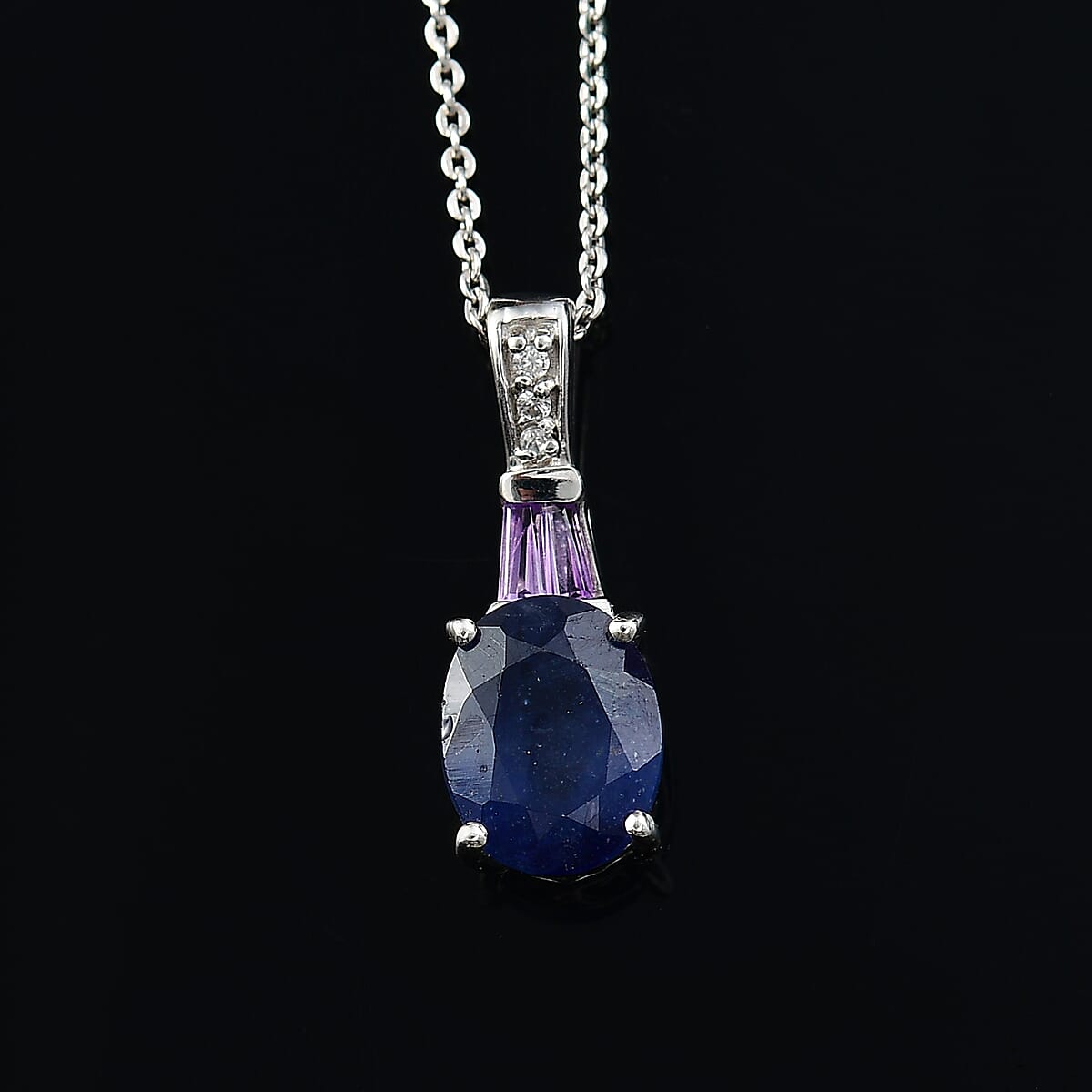 D'Joy Masoala Sapphire (D) and White Zircon 3.00 ctw Pendant Necklace in Rhodium Over Sterling Silver 20 Inches image number 1