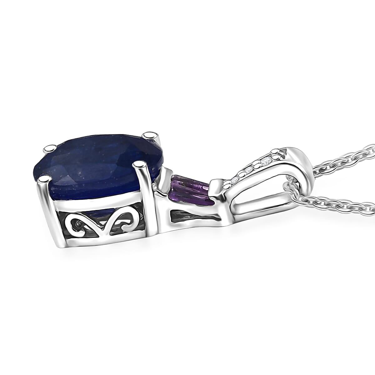 D'Joy Masoala Sapphire (D) and White Zircon 3.00 ctw Pendant Necklace in Rhodium Over Sterling Silver 20 Inches image number 3