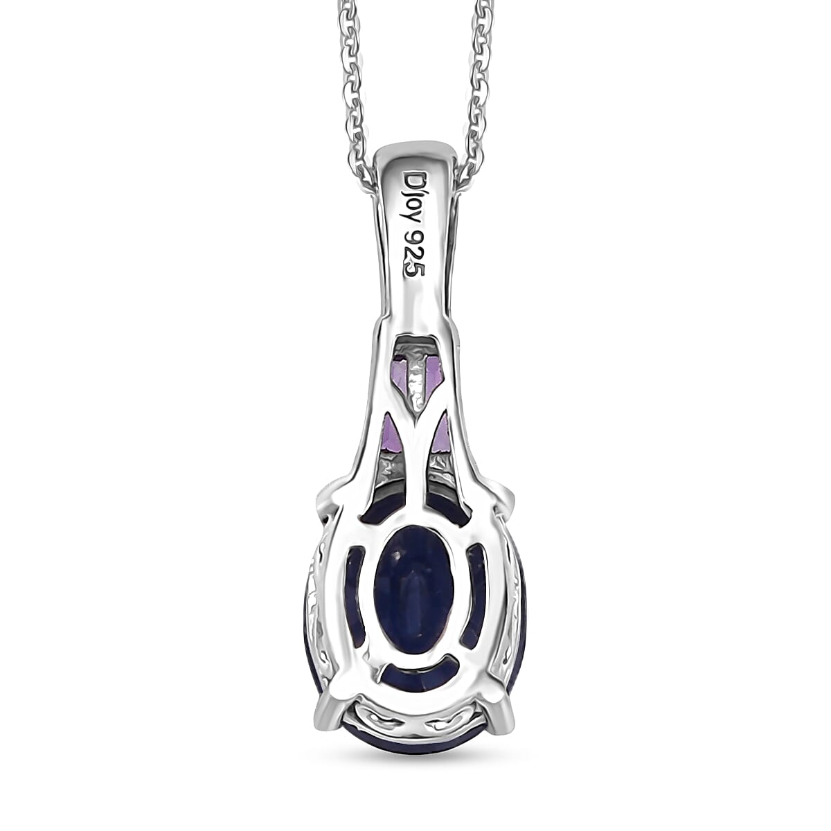 D'Joy Masoala Sapphire (D) and White Zircon 3.00 ctw Pendant Necklace in Rhodium Over Sterling Silver 20 Inches