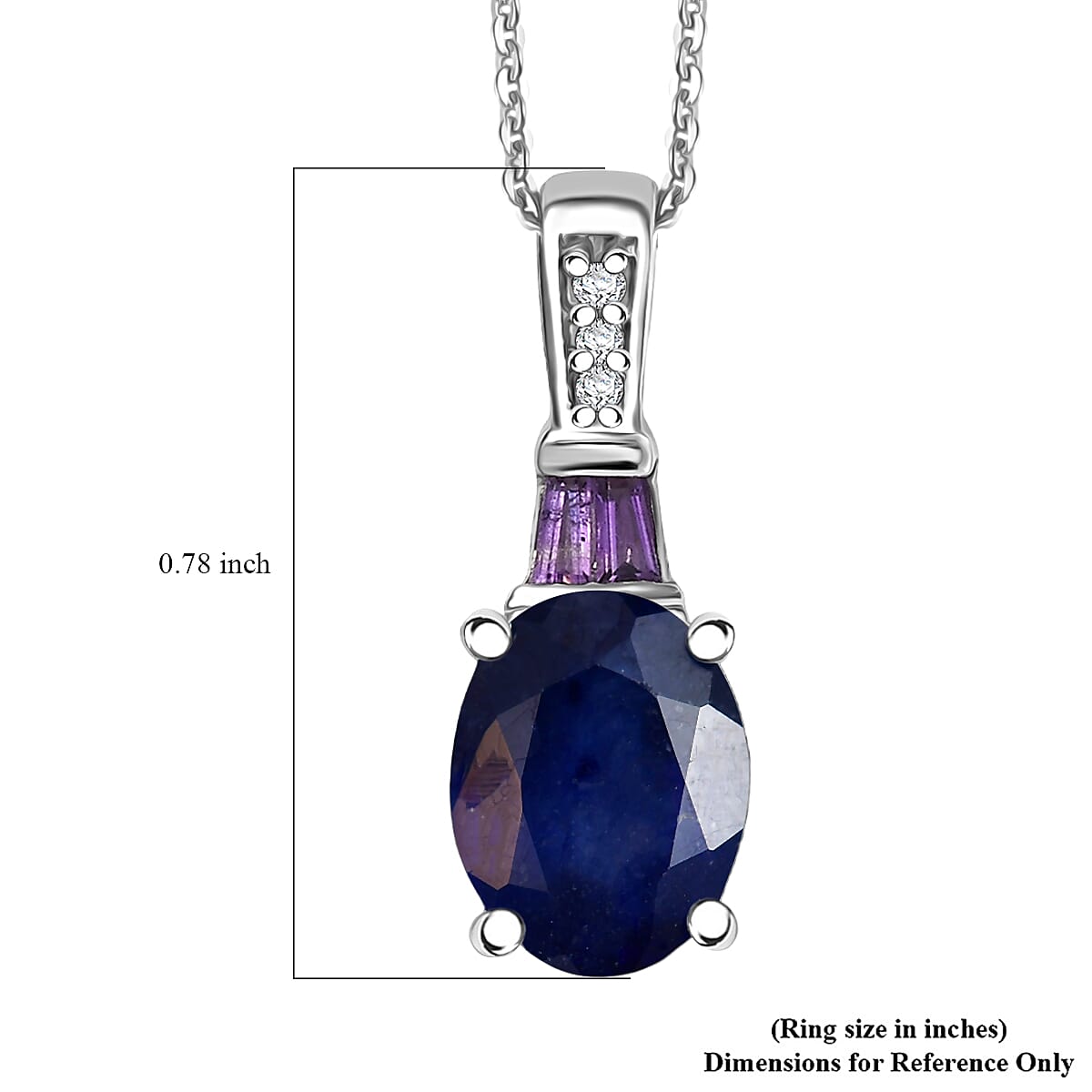 D'Joy Masoala Sapphire (D) and White Zircon 3.00 ctw Pendant Necklace in Rhodium Over Sterling Silver 20 Inches