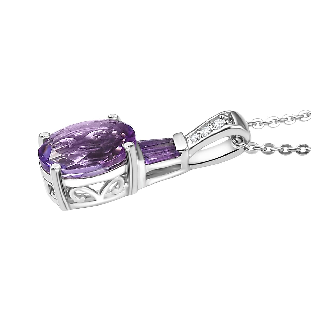 Moroccan Amethyst and Multi Gemstone 1.90 ctw Pendant Necklace in Rhodium Over Sterling Silver 20 Inches image number 3