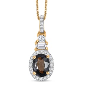 AAA Gray Spinel and Moissanite 2.00 ctw Halo Pendant Necklace 20 Inches in 18K Vermeil Yellow Gold Over Sterling Silver