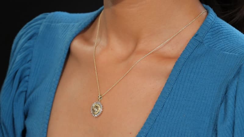Luxoro AAA Turkizite, Natural Yellow and White Diamond I2 2.40 ctw Radiant Heart Pendant Necklace 20 Inches in 10K Yellow Gold