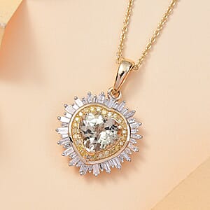 Luxoro AAA Turkizite, Natural Yellow and White Diamond I2 2.40 ctw Radiant Heart Pendant Necklace 20 Inches in 10K Yellow Gold