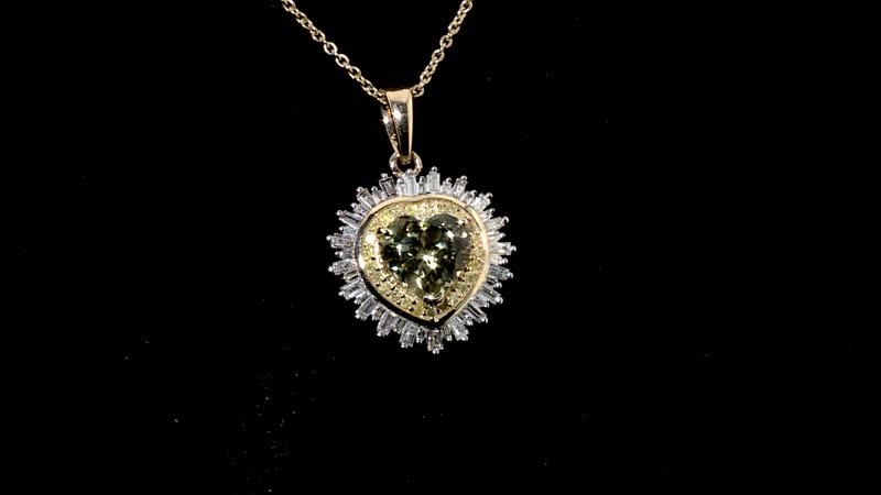 Luxoro AAA Turkizite, Natural Yellow and White Diamond I2 2.40 ctw Radiant Heart Pendant Necklace 20 Inches in 10K Yellow Gold