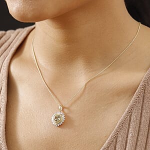 Luxoro AAA Turkizite, Natural Yellow and White Diamond I2 2.40 ctw Radiant Heart Pendant Necklace 20 Inches in 10K Yellow Gold