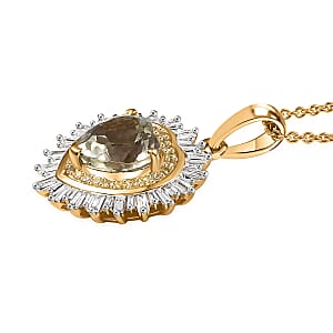 Luxoro AAA Turkizite, Natural Yellow and White Diamond I2 2.40 ctw Radiant Heart Pendant Necklace 20 Inches in 10K Yellow Gold