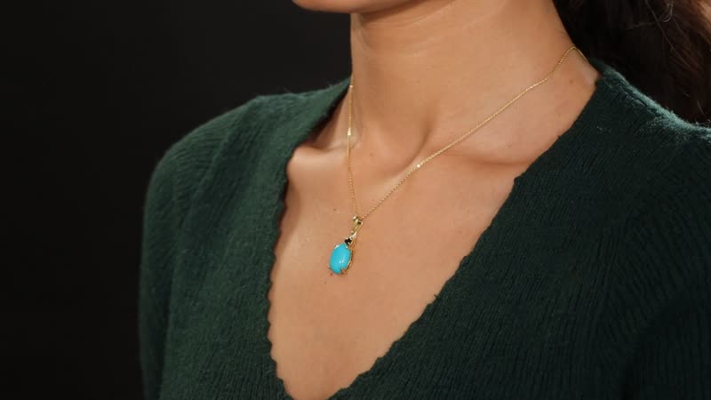 Sleeping Beauty Turquoise, Monte Belo Indicolite and Diamond 4.90 ctw Ocean Empress Pendant Necklace 20 Inches in 18K Vermeil Yellow Gold Over Sterling Silver