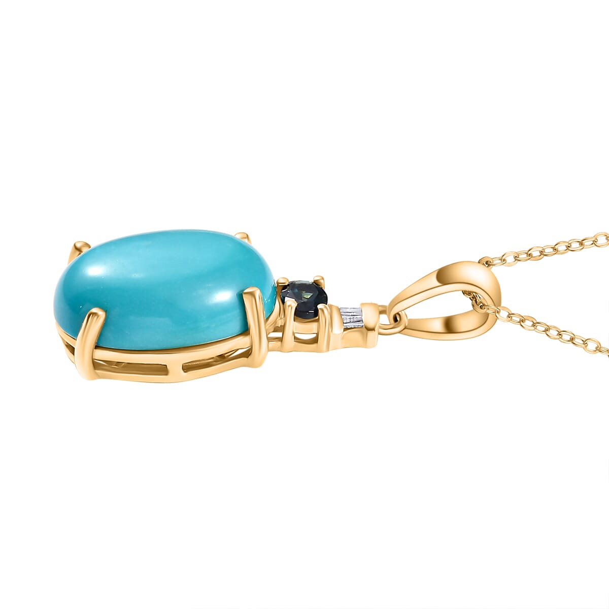 Sleeping Beauty Turquoise, Monte Belo Indicolite and Diamond 4.90 ctw Ocean Empress Pendant Necklace 20 Inches in 18K Vermeil Yellow Gold Over Sterling Silver image number 3