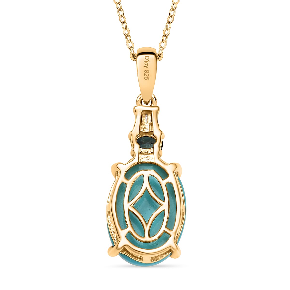 Sleeping Beauty Turquoise, Monte Belo Indicolite and Diamond 4.90 ctw Ocean Empress Pendant Necklace 20 Inches in 18K Vermeil Yellow Gold Over Sterling Silver