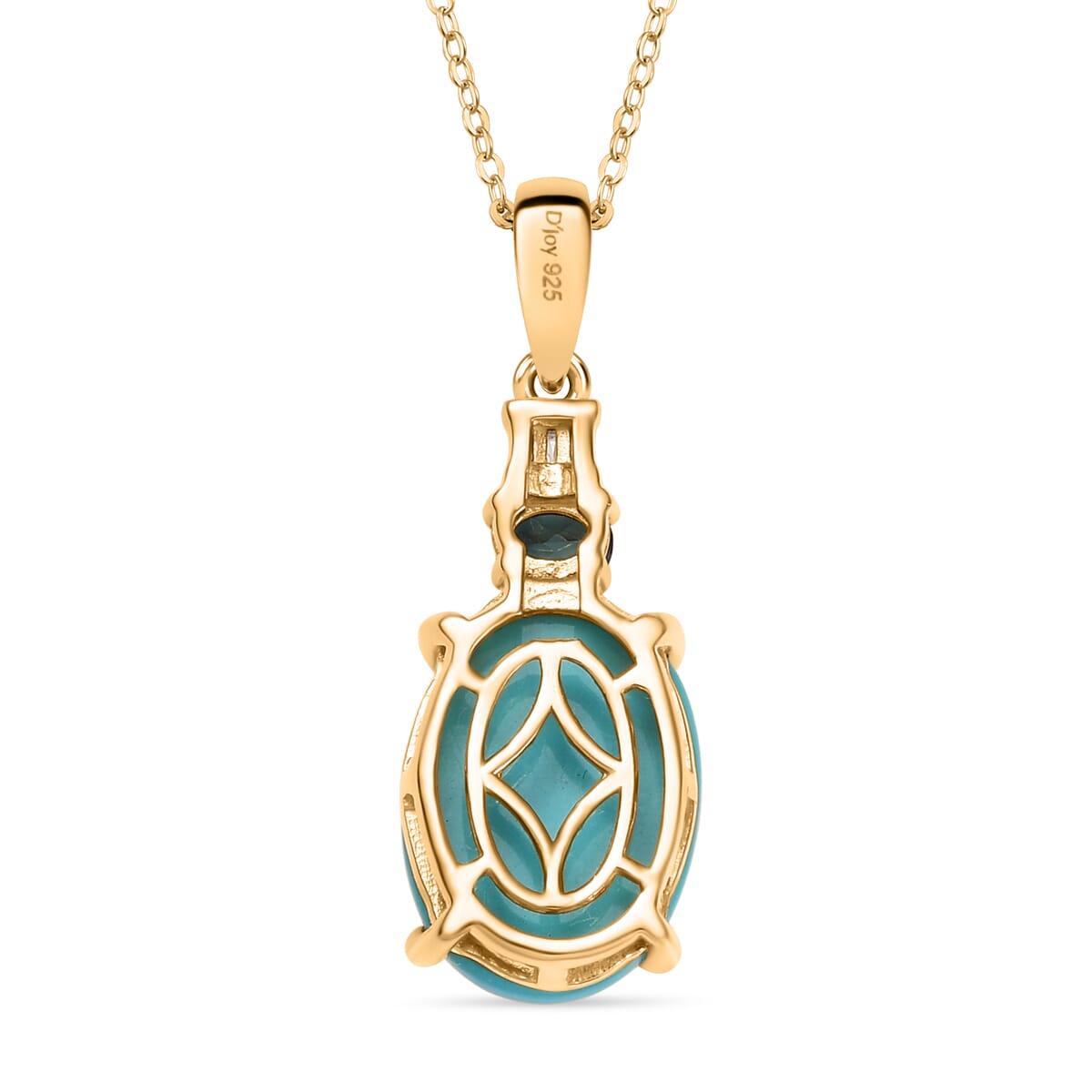 Sleeping Beauty Turquoise, Monte Belo Indicolite and Diamond 4.90 ctw Ocean Empress Pendant Necklace 20 Inches in 18K Vermeil Yellow Gold Over Sterling Silver image number 4