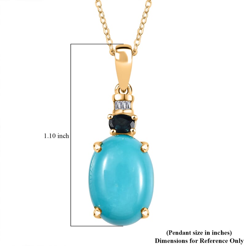 Sleeping Beauty Turquoise, Monte Belo Indicolite and Diamond 4.90 ctw Ocean Empress Pendant Necklace 20 Inches in 18K Vermeil Yellow Gold Over Sterling Silver