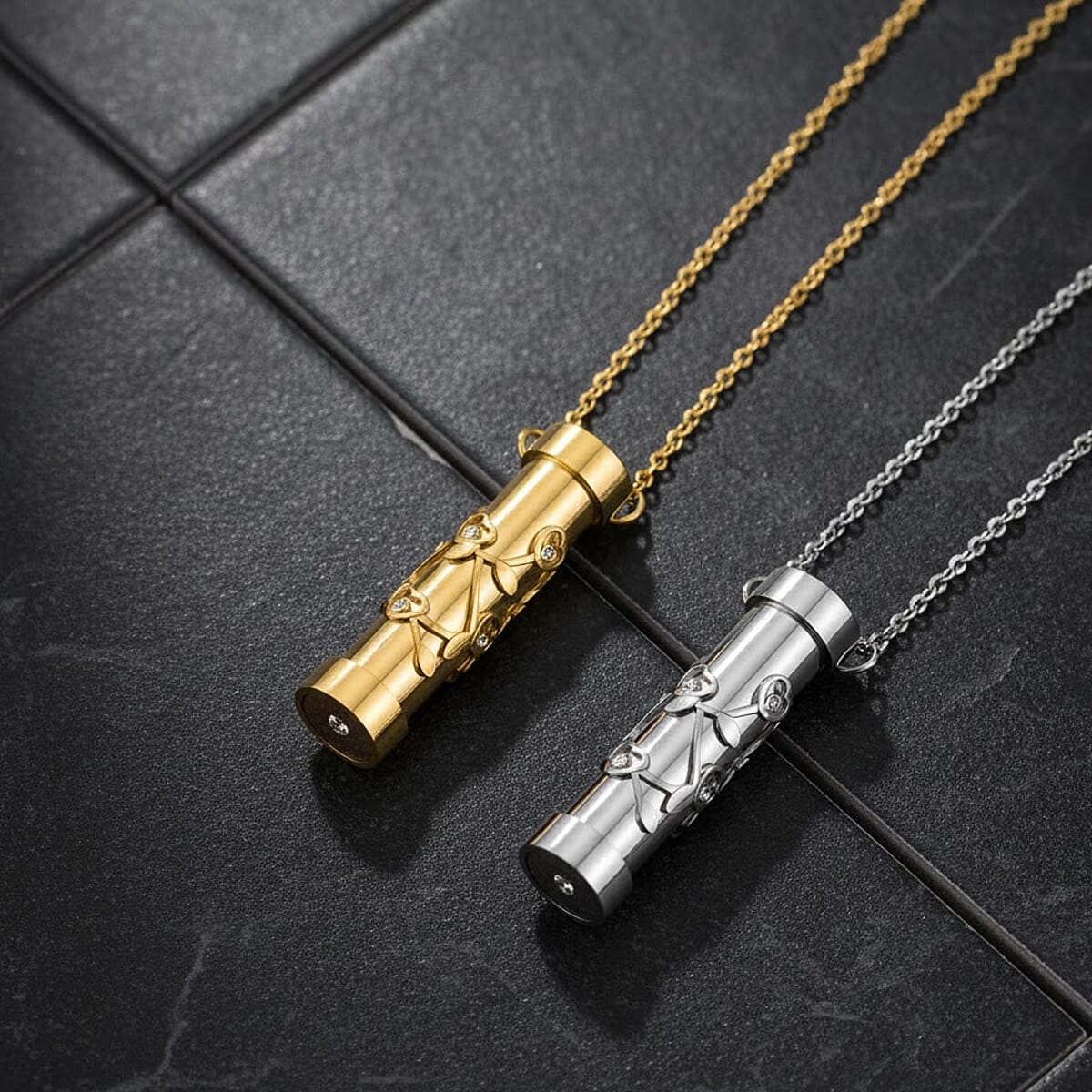 Set of 2 - Simulated Multi Color Diamond 1.60 ctw Kaleidoscope Pendant Necklace in ION Plated YG and Stainless Steel 30-32 Inches image number 1