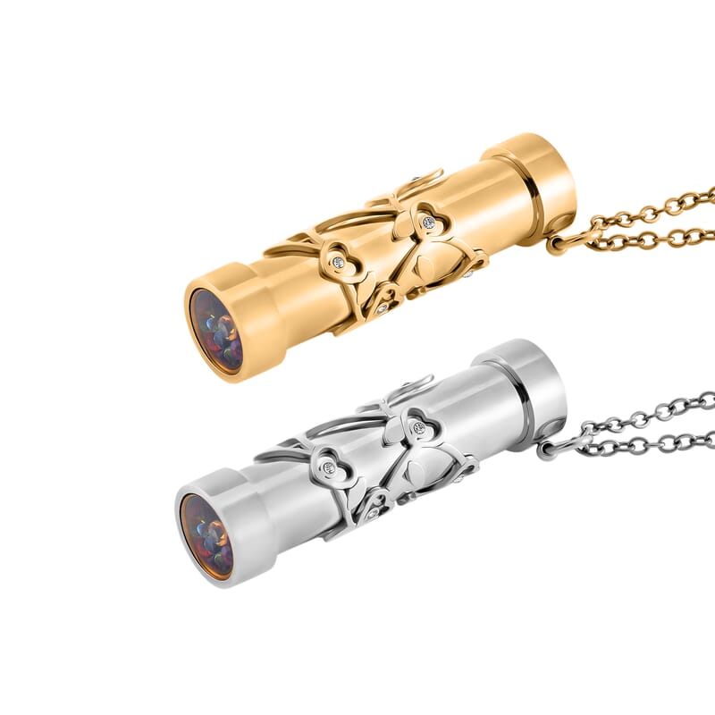 Set of 2 - Simulated Multi Color Diamond 1.60 ctw Kaleidoscope Pendant Necklace in ION Plated YG and Stainless Steel 30-32 Inches