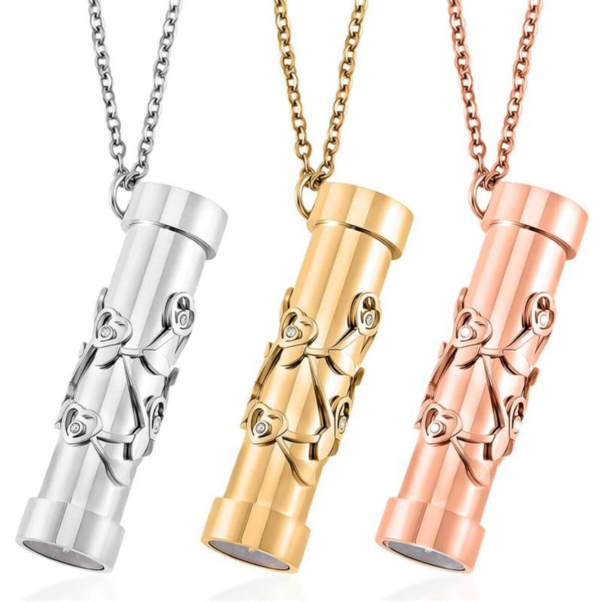 Set of 3 - Simulated Multi Color Diamond 2.40 ctw Kaleidoscope Pendant Necklace in ION Plated YG, RG and Stainless Steel 30-32 Inches image number 0