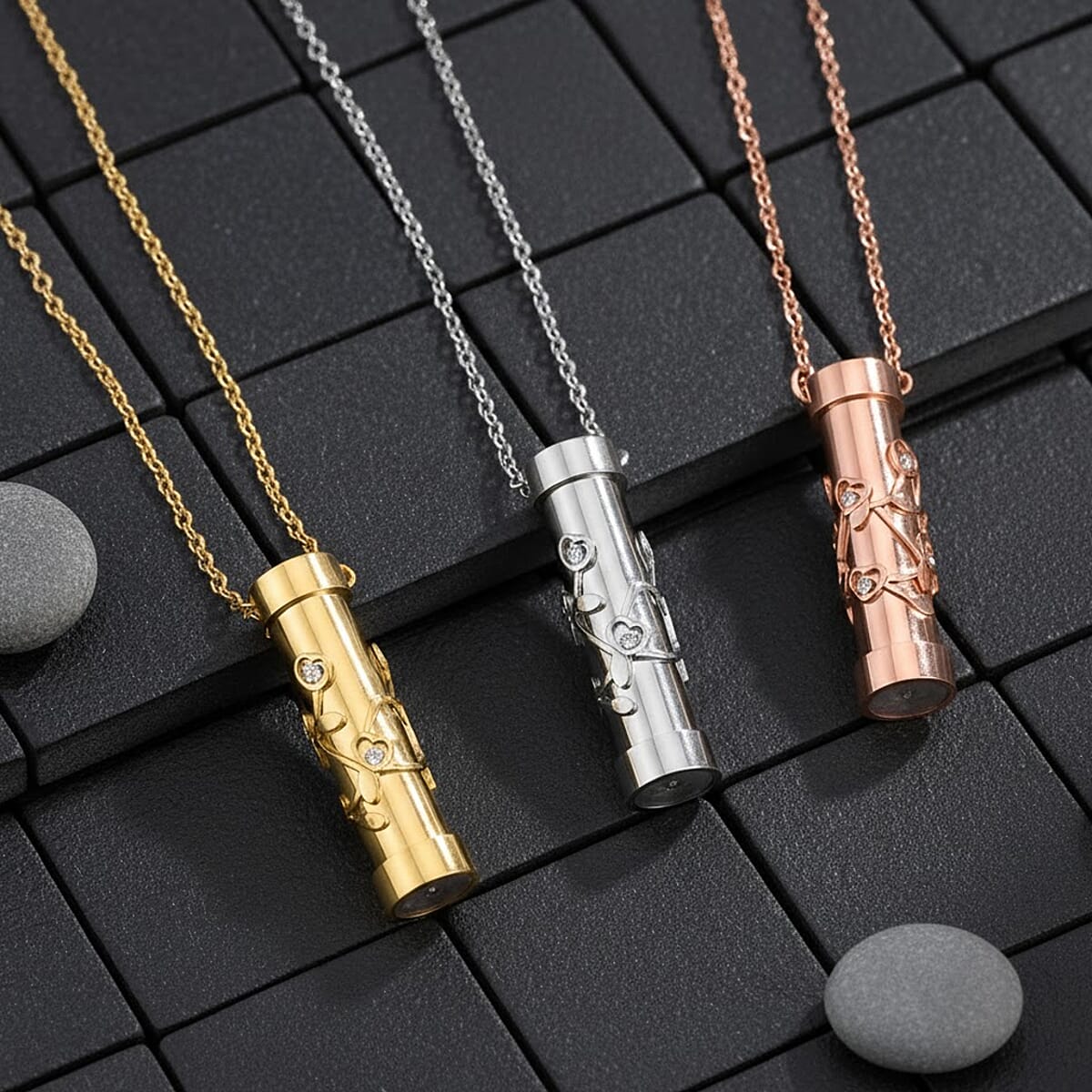 Set of 3 - Simulated Multi Color Diamond 2.40 ctw Kaleidoscope Pendant Necklace in ION Plated YG, RG and Stainless Steel 30-32 Inches image number 1