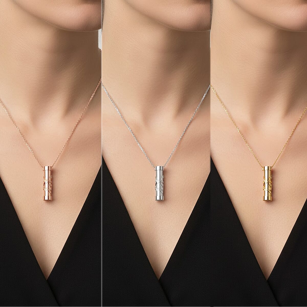 Set of 3 - Simulated Multi Color Diamond 2.40 ctw Kaleidoscope Pendant Necklace in ION Plated YG, RG and Stainless Steel 30-32 Inches image number 2