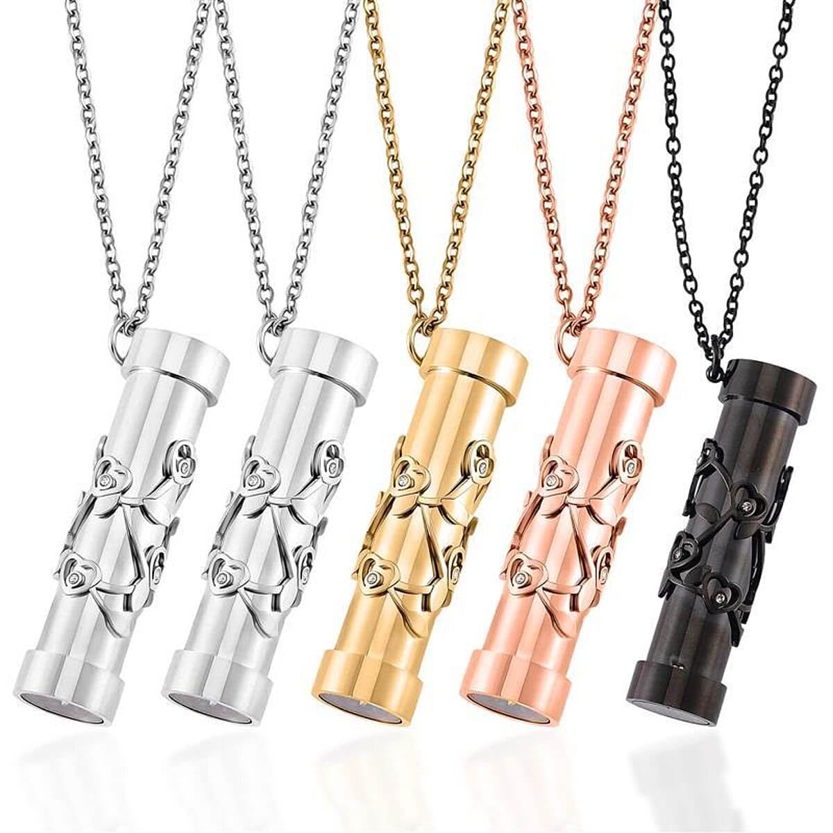 Set of 5 - Simulated Multi Color Diamond 3.20 ctw Kaleidoscope Pendant Necklace in ION Plated YG, RG, Black and Stainless Steel 30-32 Inches image number 0