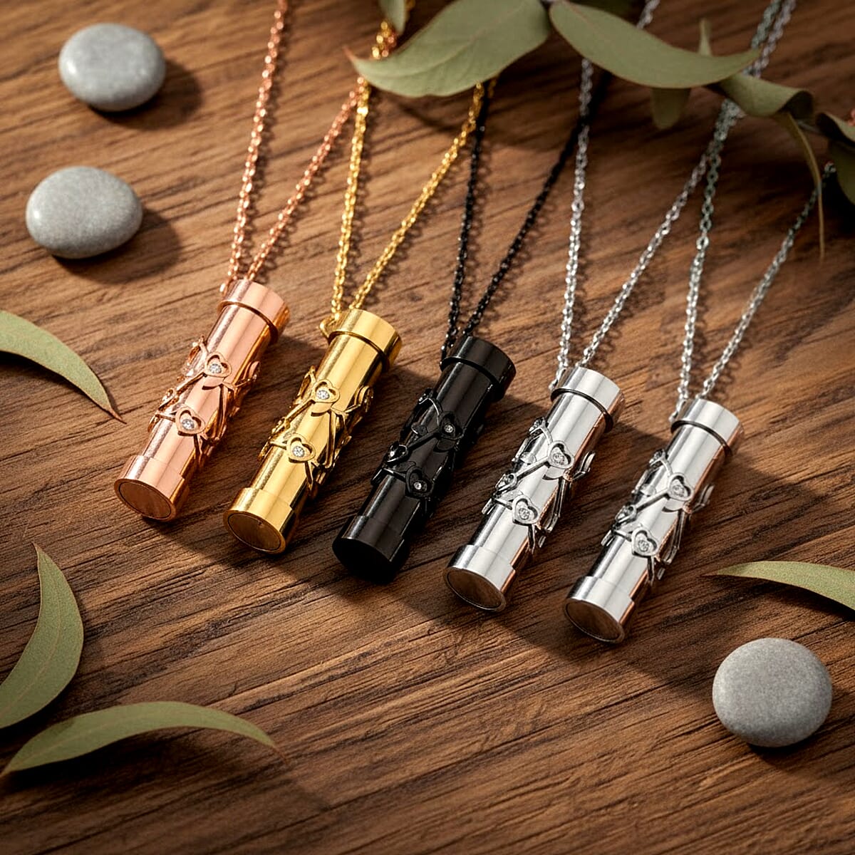 Set of 5 - Simulated Multi Color Diamond 3.20 ctw Kaleidoscope Pendant Necklace in ION Plated YG, RG, Black and Stainless Steel 30-32 Inches image number 1