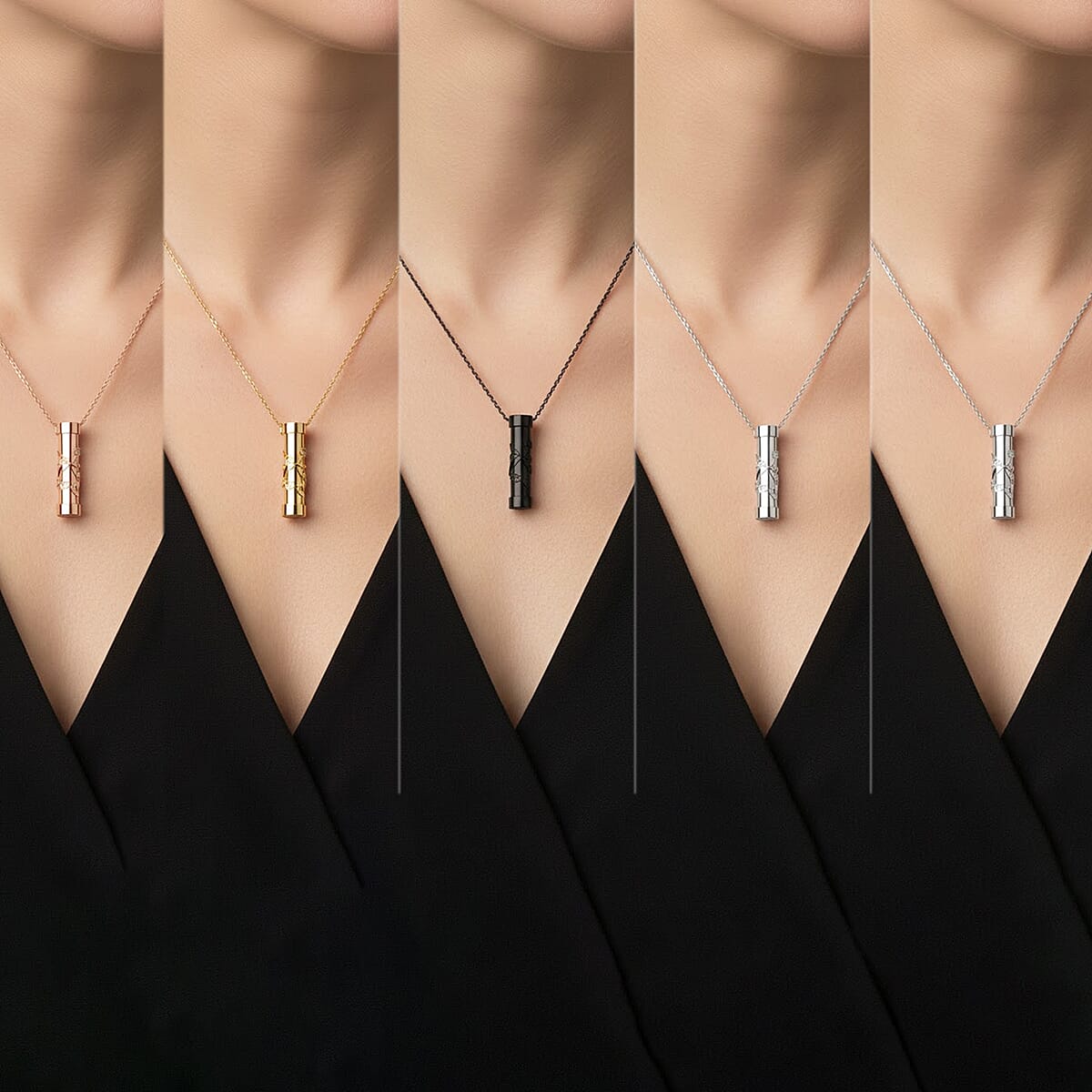 Set of 5 - Simulated Multi Color Diamond 3.20 ctw Kaleidoscope Pendant Necklace in ION Plated YG, RG, Black and Stainless Steel 30-32 Inches image number 2