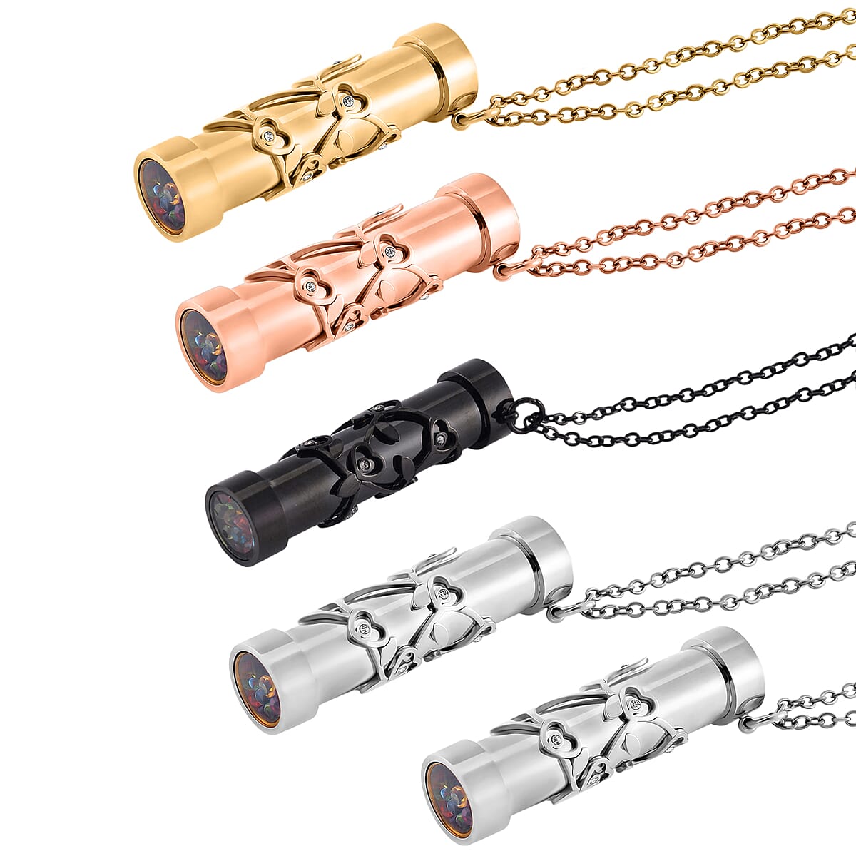 Set of 5 - Simulated Multi Color Diamond 3.20 ctw Kaleidoscope Pendant Necklace in ION Plated YG, RG, Black and Stainless Steel 30-32 Inches image number 3