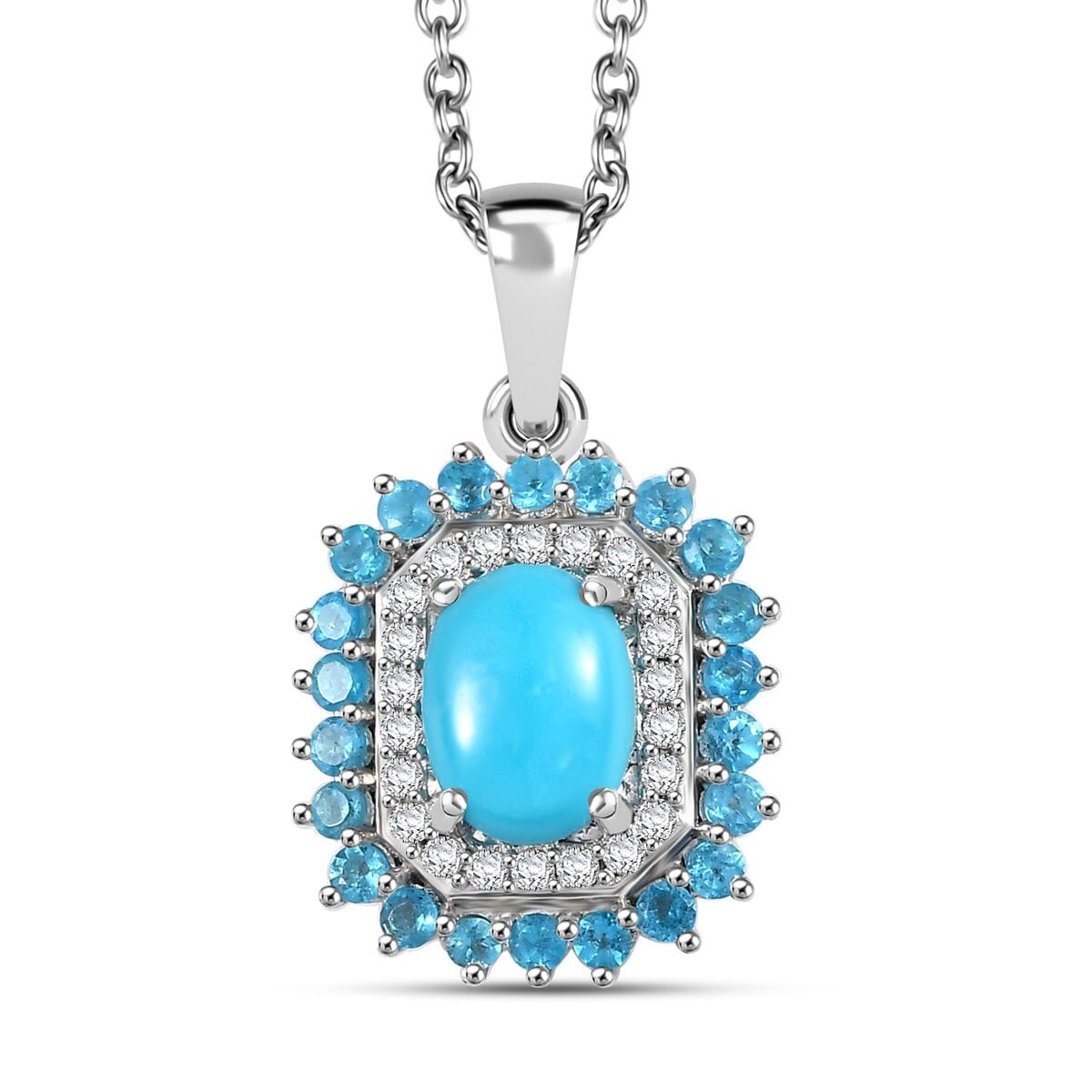 Premium Sleeping Beauty Turquoise and Multi Gemstone 1.85 ctw Pendant Necklace 20 Inches in Rhodium Over Sterling Silver image number 0