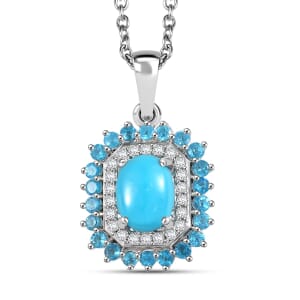 Premium Sleeping Beauty Turquoise and Multi Gemstone 1.85 ctw Pendant Necklace 20 Inches in Rhodium Over Sterling Silver
