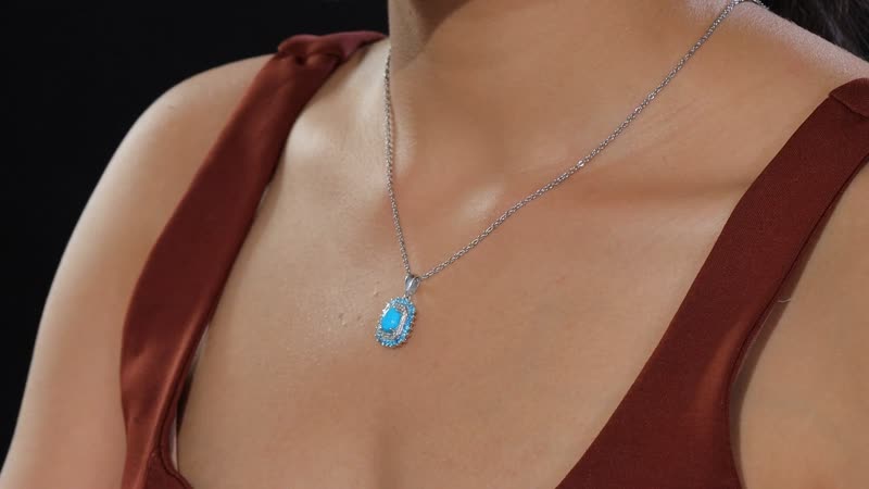 Sleeping Beauty Turquoise, Multi Gemstone Pendant in Rhodium Over Sterling Silver with Stainless Steel Necklace 1.85 ctw (20 Inches)
