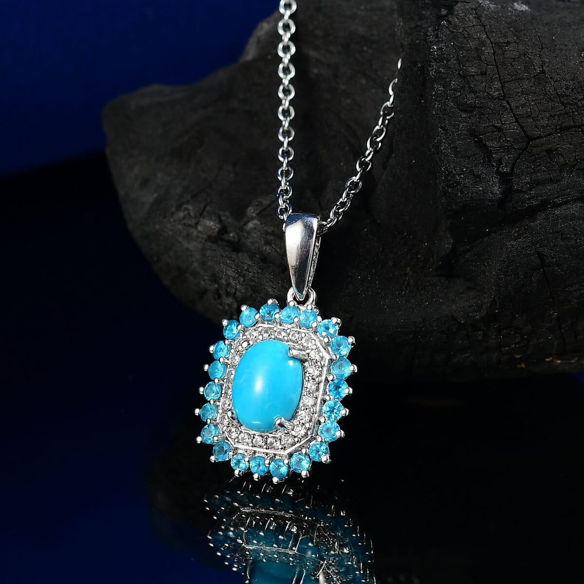 Premium Sleeping Beauty Turquoise and Multi Gemstone 1.85 ctw Pendant Necklace 20 Inches in Rhodium Over Sterling Silver image number 1